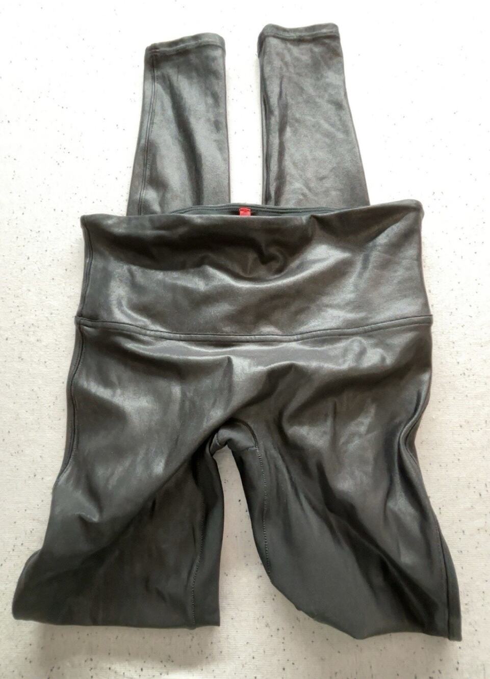 SPANX Faux Leather Leggings Black Large Tall L/G High Rise Shaping Compression